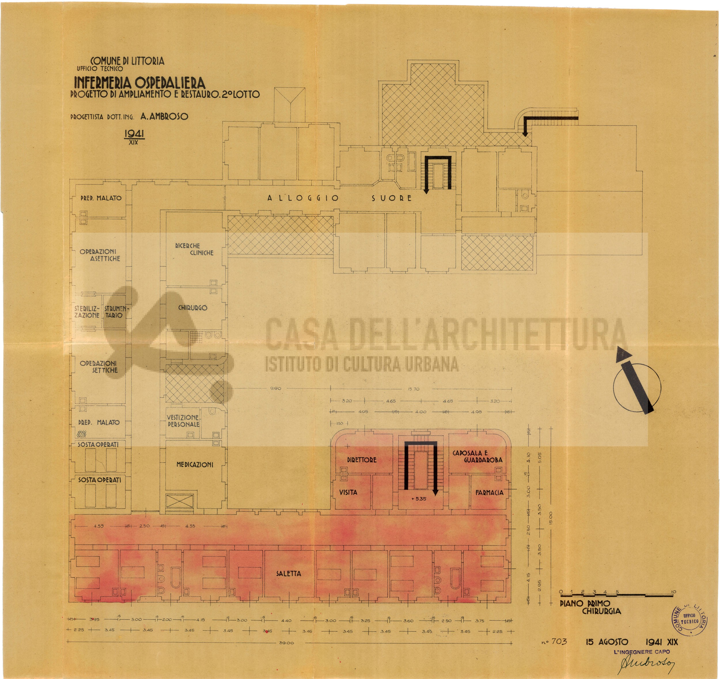 Scopri di più sull'articolo Infermeria ospedaliera : progetto di ampliamento e restauro 2°lotto : piano primo : chirurgia