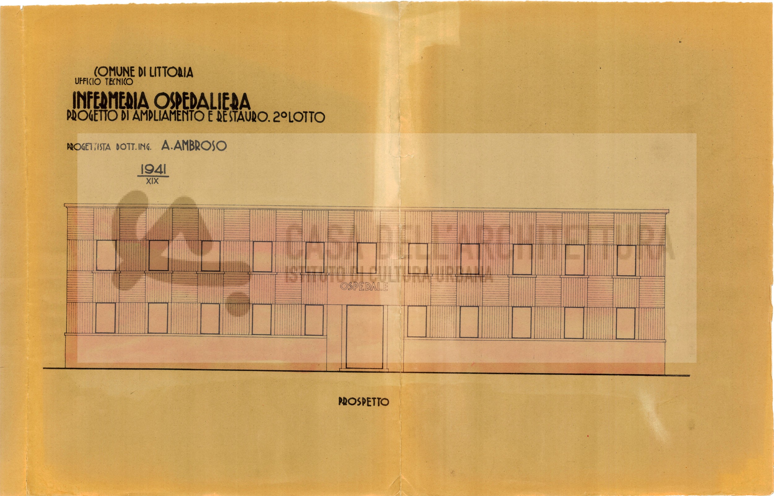 Scopri di più sull'articolo Infermeria ospedaliera : progetto di ampliamento e restauro 2°lotto : prospetto